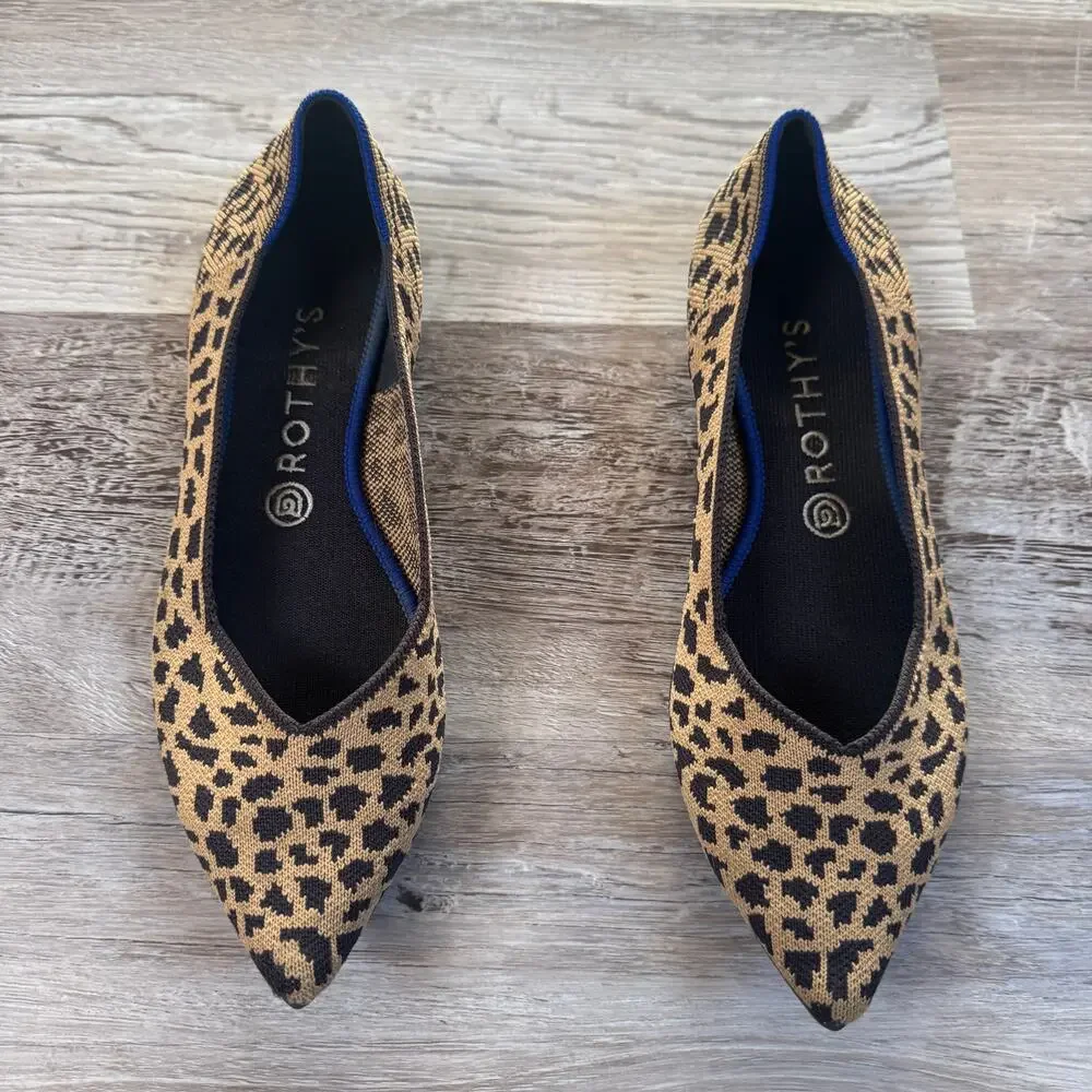 Rothy's The Point Leopard Print Knit Flats Pointed Toe Women's 10